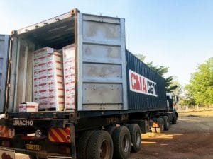A lorry full of Plumpy Nut boxes